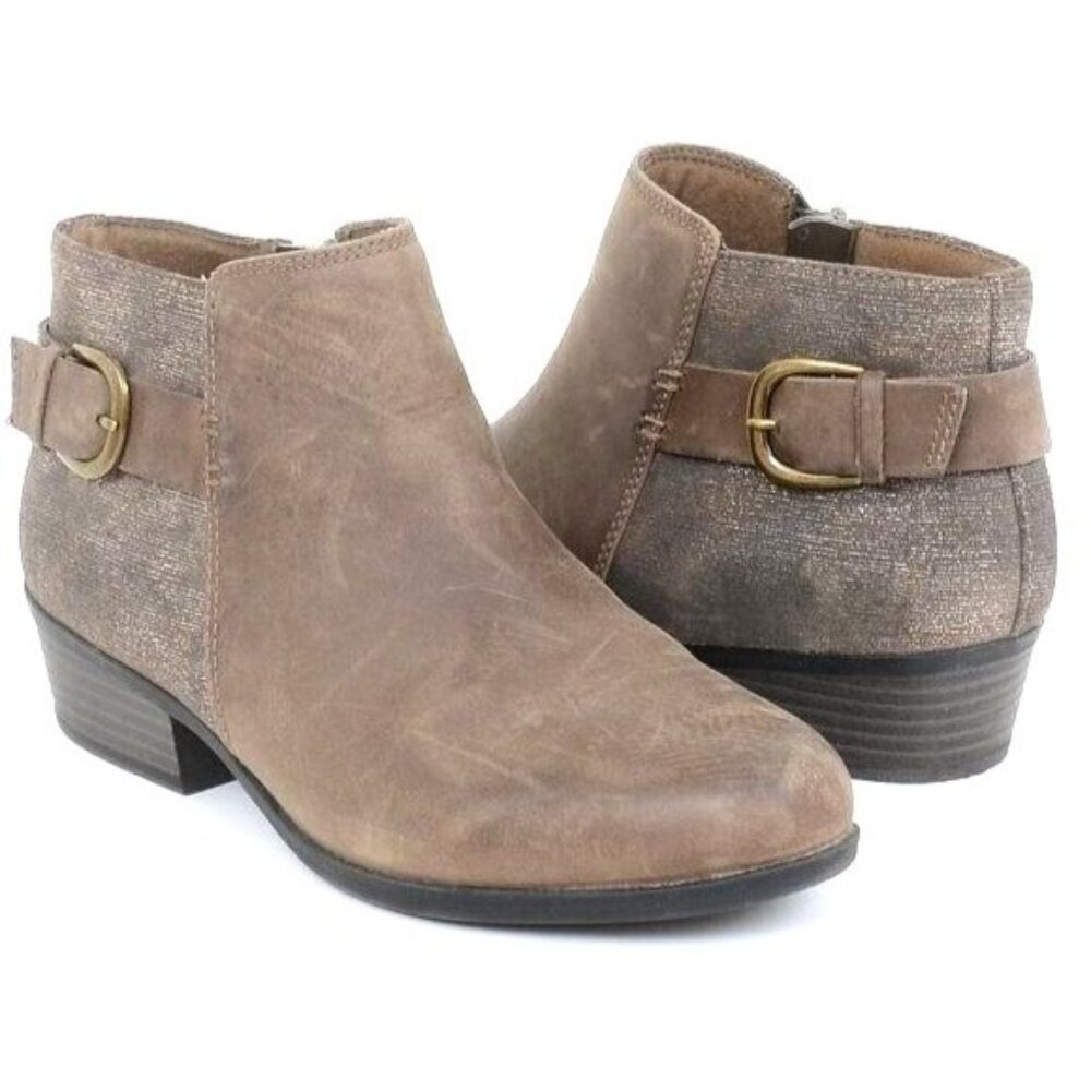 Clarks Collection Leather Ankle Buckle Booties Women’s Size 7.5 WIDE Festival